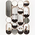 Stylish Modern Shelving Unit With Circular Oval Shelves And Decorative Vases