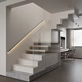 Modern Staircase With Glass Railing LED Lighting And Office Area Setup 3d model
