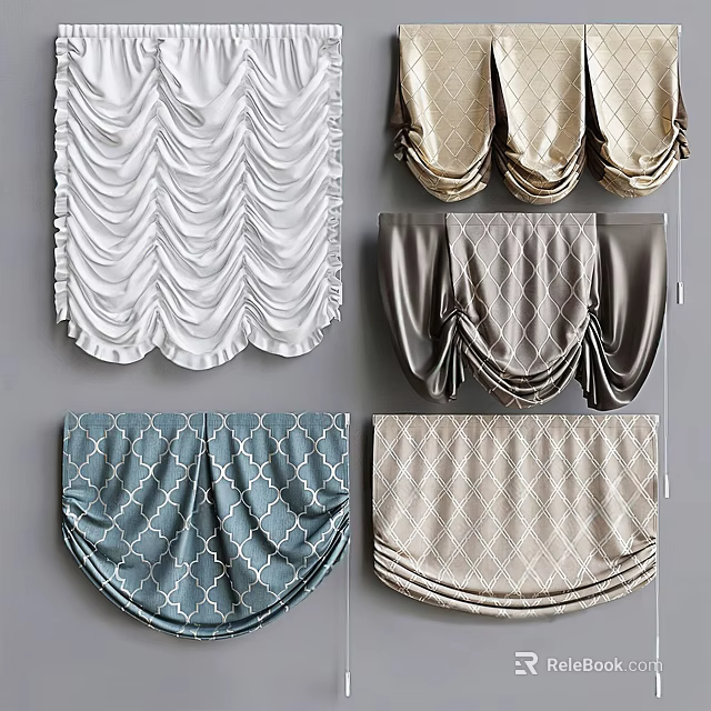 Elegant Curtain Designs With Pleated Patterns And Multiple Color Options For Home Decor 3d model 