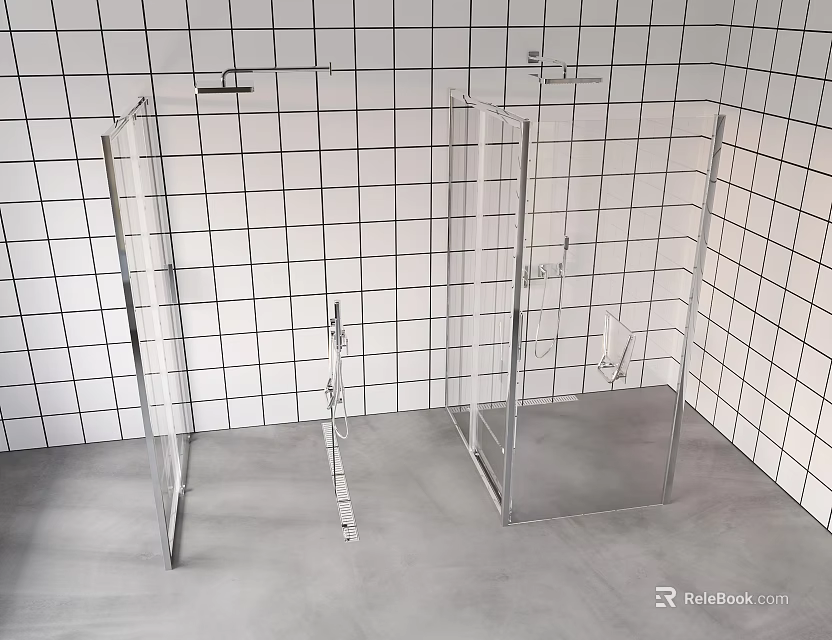 Modern Shower Sauna Interior Design With Glass Enclosures White Tile Walls And Gray Floor 3d model 