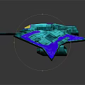 Futuristic Sci Fi Spaceship 3D Model With Cyan Purple Wings And Geometric Structure