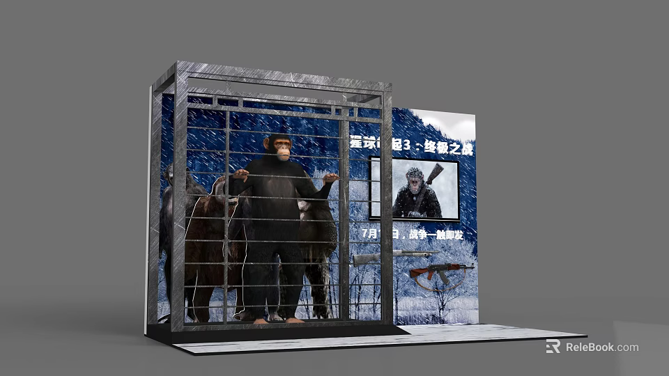 Exhibition Showcase Displaying Snowpiercer 3 Ultimate Journey With Ape Figure And Screen 3d model 