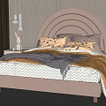 Soft Pink Kids Bed with Curved Headboard Yellow Gray Bedding and Rabbit Doll