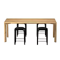 Modern Wooden Dining Table Set With Black Stools And Rectangular Top 3d model