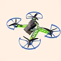 Green And Blue Quadcopter Drone With Four Propellers And Protective Guards 3d model