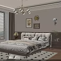 Elegant Modern Bedroom Interior Design With Upholstered Bed Chandelier Window Blinds And Decorative Paintings