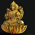 Exquisite Gold Carved Goddess Sculpture With Lotus Base And Intricate Details