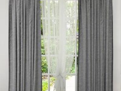 Gray Linen Curtains With Pleated Top And Sheer Layer For Home Window Decoration 3d model