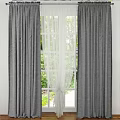 Gray Linen Curtains With Pleated Top And Sheer Layer For Home Window Decoration