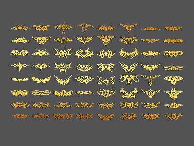 Collection of Assorted Gold Decorative Patterns With Various Stylish Designs 3d model