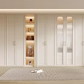 Modern Minimalist White Wardrobe Design With Glass Doors Built-in Lighting And Storage Shelves