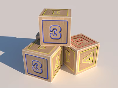 Numbered Wooden Block Doll Toys With Yellow And Blue Edge Lines For Kids 3d model