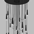Modern Black Chandelier Design With Multiple Hanging Light Strings And Conical Bulbs