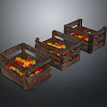 Three Wooden Crates Filled With Fresh Juicy Red And Yellow Fruits