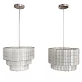 Two Modern White Pendant Lights with Layered Grid Design and Square Panels 3d model