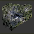 Cartoon Scene With Mountain Cliff Lush Forest Cave Castle And Waterfall