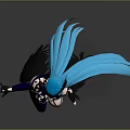 Fantasy Woman With Teal Long Hair Purple Outfit Black Wings And Boots