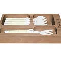 Wooden Box Tableware Set With White Handle Knives And Silver Forks Organized Storage