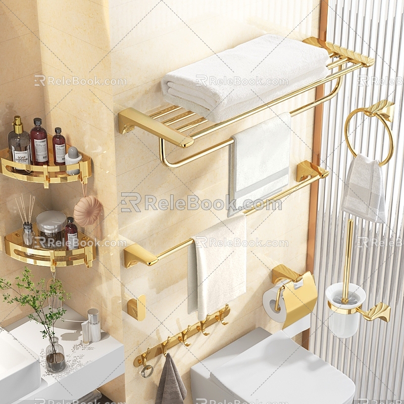 European Style Light Luxury Bathroom Toilet Toilet Small Storage Rack Towel Rack Triangle Tissue Box Toilet Brush Clothes Hook Cream Style Hardware Combination model