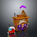 Wooden Cart With THE GREATEST JIMBOBO Sign Purple Flag Star Decorations And Red Small Car