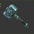 Fantasy Metal Hammer With Intricate Diamond Design And Red Leather Wrapped Handle