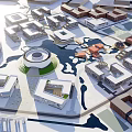 Aerial Planning of Modern Campus With Circular Central Building Water Features And Green Spaces
