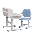 Children's Study Desk with White Bookshelf Blue Chair Rolling Wheels Simple Design