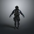 Tactical Armored Human Character 3D Model Standing With Military Gear And Helmet