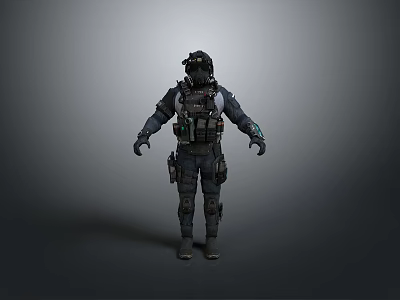 Tactical Armored Human Character 3D Model Standing With Military Gear And Helmet 3d model