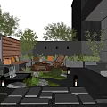 Modern Garden Design With Lush Plants Stone Path And Lounge Chairs