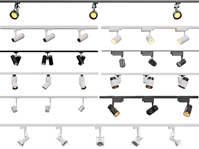 Modern Track Mounted Downlights And Spotlights With Various Designs And Colors 3d model