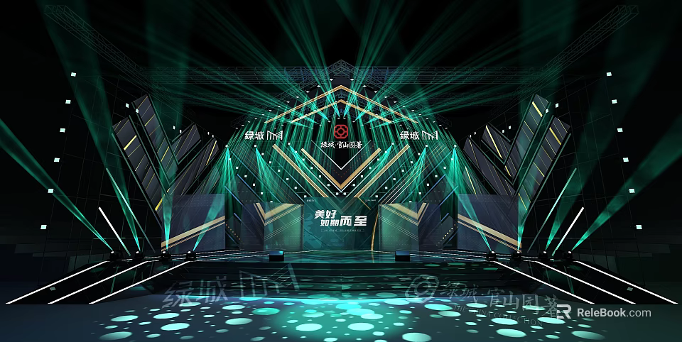 Modern KTV Stage Design With Green Lighting And Geometric Decorations 3d model 