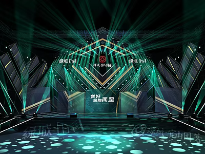 Modern KTV Stage Design With Green Lighting And Geometric Decorations 3d model