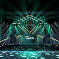 Modern KTV Stage Design With Green Lighting And Geometric Decorations