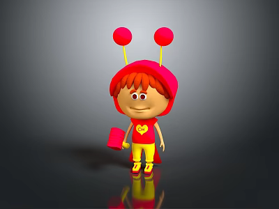 Cute Cartoon Game Character Red Hair Red Hat Balls Wearing Yellow Pants Holding Red Heart Item 3d model
