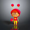 Cute Cartoon Game Character Red Hair Red Hat Balls Wearing Yellow Pants Holding Red Heart Item