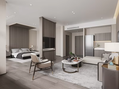 Modern Hotel Room Interior With Bed Sofa And TV 3d model