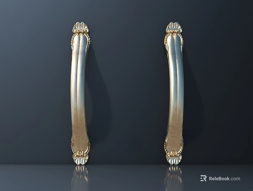 Elegant Golden Door Handles With Intricate Design For Modern Home Decor 3d model 