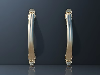 Elegant Golden Door Handles With Intricate Design For Modern Home Decor 3d model