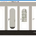 White Hinged Doors With Various Designs Glass Panels And Golden Handles In Interior