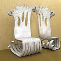 Wooden Single Chair Featuring Unique Curved Design And Natural Texture Against Light Colored Wall