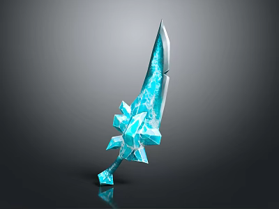 Fantasy Blue Crystal Decorative Sword With Ornate Hilt And Shiny Blade 3d model
