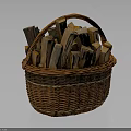 Handwoven Wicker Basket Filled With Natural Firewood Logs For Home Daily Use