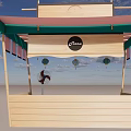 Traditional Wooden Street Stall With Green Pink Canopy Lifan Sign Lanterns And Windmill