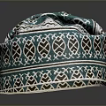 Teal Ethnic Style Hat with Geometric Patterns and Brown Leaf Designs