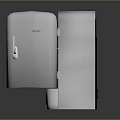Modern White Compact Electric Appliance With Open Door And Inner Shelves Design