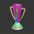 Shiny Silver Trophy Featuring Gold Emblem and Green Gold Ring Polished Base Design