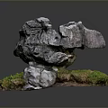 Natural Stone Rockery Decorative Ornament With Green Moss And Base