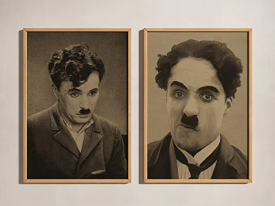 Vintage Charlie Chaplin Portrait Paintings Framed Black And White Artwork For Wall Decor 3d model