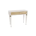 Sleek Modern Dressing Table Featuring White Top Wooden Drawer And Gold Metal Slim Legs